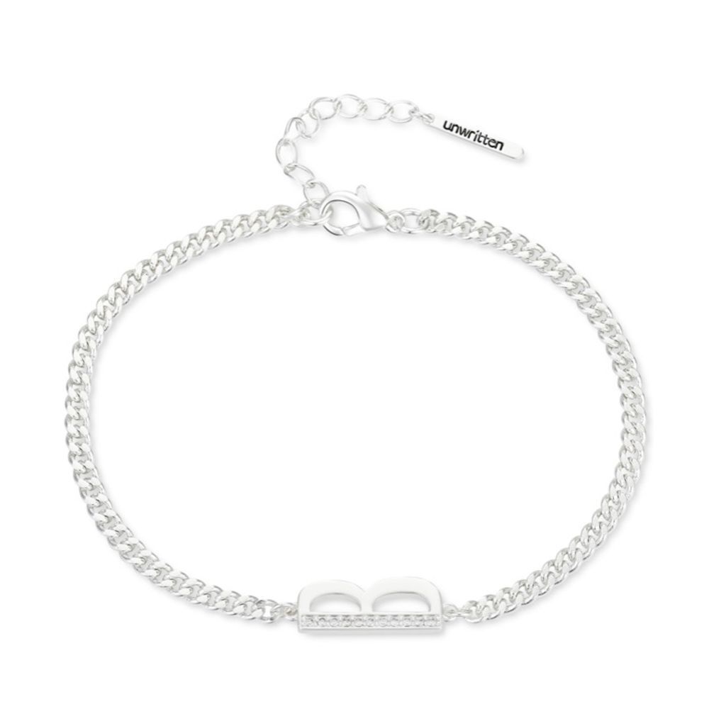 Unwritten Fine Silver Plate Cubic Zirconia Initial B 7”+1” Bracelet